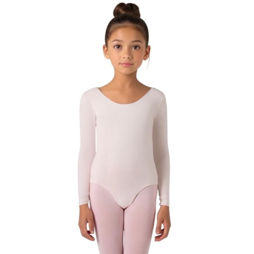 Danskin Childs L 12-14 Leotard Theatrical Pink Long Sleeve Scoop Neck Dance
